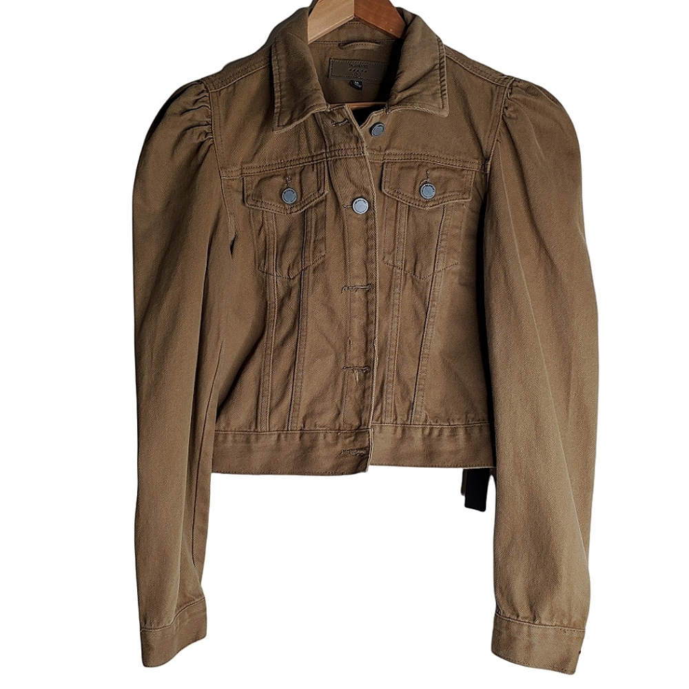BLANKNYC Khaki Puff Shoulder Jacket Cropped NWT Size M